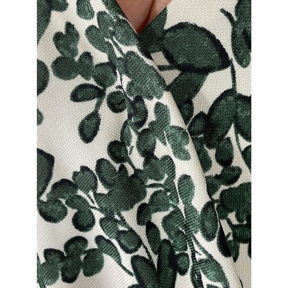 Tory Burch Size Medium Green Ivory Leaf Print Michele Faux Wrap Dress V Neck - Picture 7 of 9